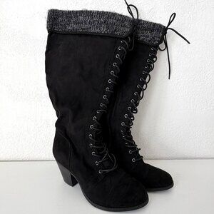 New Torrid Black Faux Suede Lace Up Heeled Boots - Size 8